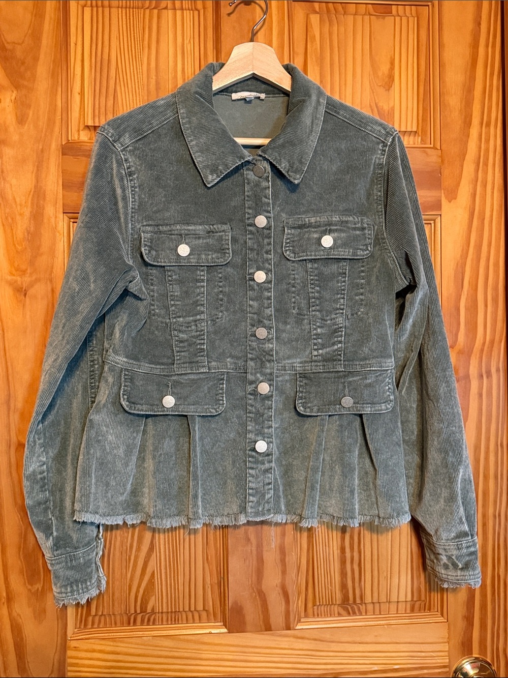 Mystree Washed Olive Green Corduroy Button Jacket
